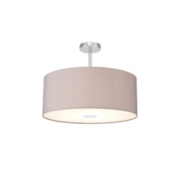 Baymont Polished Chrome E27 Semi Flush With 50cm x 20cm Faux Silk Shade, Grey/White Laminate