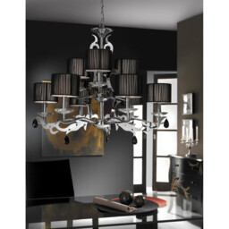 Acanto Pendant Round 9 Light E14, Polished Chrome With Black Shades - thumbnail 3