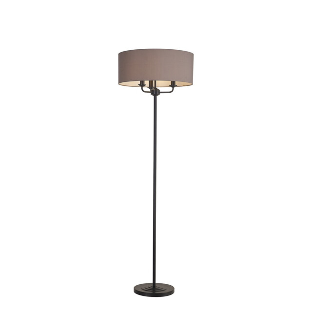 Banyan 3 Light Switched Floor Lamp With 50cm x 20cm Faux Silk Fabric Shade Matt Black/Grey - image 1