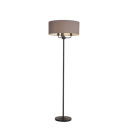 Banyan 3 Light Switched Floor Lamp With 50cm x 20cm Faux Silk Fabric Shade Matt Black/Grey