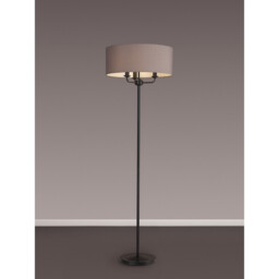 Banyan 3 Light Switched Floor Lamp With 50cm x 20cm Faux Silk Fabric Shade Matt Black/Grey - thumbnail 2