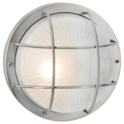Court 1 Light Outdoor Bulkhead Wall, Flush Light Stainless Steel, Frosted Glass IP44, E27