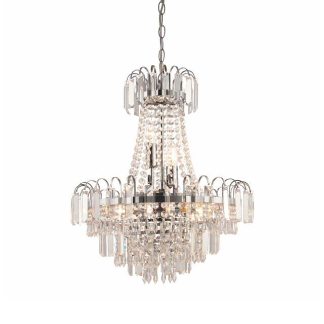Amadis 6 Light Ceiling Pendant Chrome, Clear Faceted Glass Beads, E14 - image 1