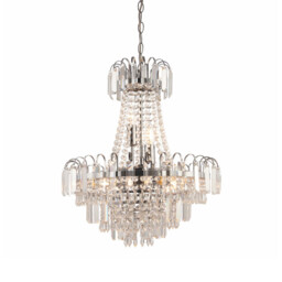 Amadis 6 Light Ceiling Pendant Chrome, Clear Faceted Glass Beads, E14 - thumbnail 1