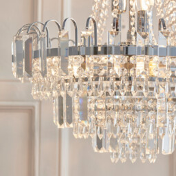 Amadis 6 Light Ceiling Pendant Chrome, Clear Faceted Glass Beads, E14 - thumbnail 3