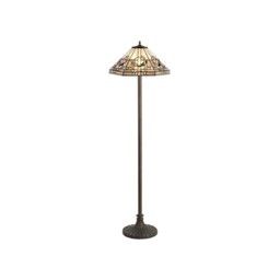 Ithaca 2 Light Stepped Design Floor Lamp E27 With 40cm Tiffany Shade, White, Grey, Black, Clear Crystal, Aged Antique Brass - thumbnail 1