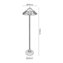 Ithaca 2 Light Stepped Design Floor Lamp E27 With 40cm Tiffany Shade, White, Grey, Black, Clear Crystal, Aged Antique Brass - thumbnail 2