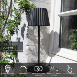 Justine Cottage Rechargeable Table lamp Outdoor - Battery - LED Dim. - 1x2W 2700K - IP54 - With wireless charging pad - Black - thumbnail 2