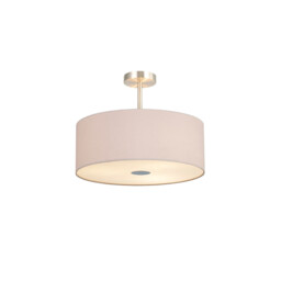 Baymont Satin Nickel 3 Light E27 Semi Flush With 50cm x 20cm Dual Faux Silk Shade, Nude Beige/Moonlight