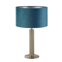 London Table Lamp Knurled Satin Silver, Teal Velvet Shade - thumbnail 2