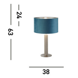 London Table Lamp Knurled Satin Silver, Teal Velvet Shade - thumbnail 3