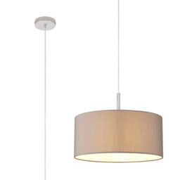 Baymont Polished Chrome E27 Universal Single Pendant With 40cm x 18cm Faux Silk Shade, Grey/White Laminate
