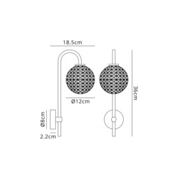Tivoli Curved Arm Wall Light, 1 Light G9, IP44, Brass Gold/Clear Cross Pattern Round Glass - thumbnail 2