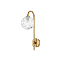 Tivoli Curved Arm Wall Light, 1 Light G9, IP44, Brass Gold/Clear Cross Pattern Round Glass - thumbnail 5