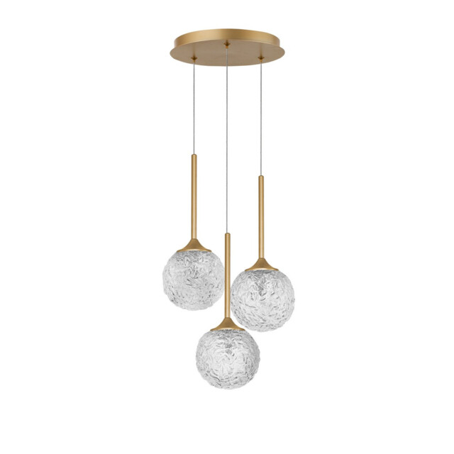 Mirano 3 Light Cluster Pendant Ceiling Light Clear Structured Glass, Brushed Gold Steel LED G9 - image 1