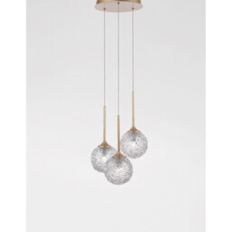 Mirano 3 Light Cluster Pendant Ceiling Light Clear Structured Glass, Brushed Gold Steel LED G9 - thumbnail 2