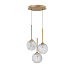 Mirano 3 Light Cluster Pendant Ceiling Light Clear Structured Glass, Brushed Gold Steel LED G9 - thumbnail 1