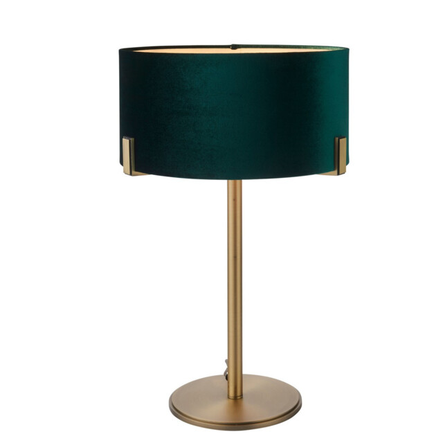 Hayfield Table Lamp Matt Antique Brass Plate, Green Velvet Shade - image 1