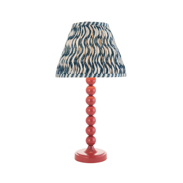 Higgledy Gloss Pink Clay Paint Table Lamp with Marlin Blue Fabric Ripple Shade 25cm E14 - image 1