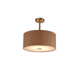 Baymont Antique Brass E27 Semi Flush With 40cm x 18cm Dual Faux Silk Shade, Antique Gold/Ruby