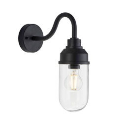 Truro Outdoor Wall Lantern Textured Black & Clear Glass E27