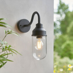 Truro Outdoor Wall Lantern Textured Black & Clear Glass E27 - thumbnail 2