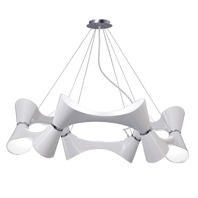 Ora Ceiling Pendant 12 Twisted Round Light E27, Gloss White, White Acrylic, Polished Chrome - image 1