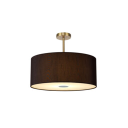 Baymont Antique Brass 5 Light E27 Semi Flush Fixture With 60cm x 22cm Faux Silk Shade, Black/White Laminate