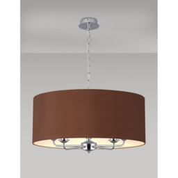 Banyan 5 Light Multi Arm Pendant, E14 Polished Chrome With 60cm x 22cm Dual Faux Silk Shade, Raw Cocoa/Grecian Bronze - thumbnail 2