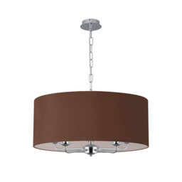 Banyan 5 Light Multi Arm Pendant, E14 Polished Chrome With 60cm x 22cm Dual Faux Silk Shade, Raw Cocoa/Grecian Bronze - thumbnail 5