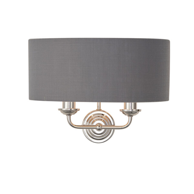 Highclere Shade Wall Lamp Bright Nickel Plate, Charcoal Fabric - image 1