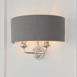 Highclere Shade Wall Lamp Bright Nickel Plate, Charcoal Fabric - thumbnail 5