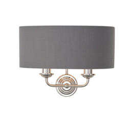 Highclere Shade Wall Lamp Bright Nickel Plate, Charcoal Fabric
