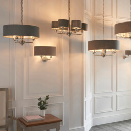 Highclere Shade Wall Lamp Bright Nickel Plate, Charcoal Fabric - thumbnail 3