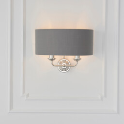 Highclere Shade Wall Lamp Bright Nickel Plate, Charcoal Fabric - thumbnail 2