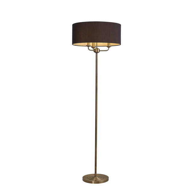 Banyan 3 Light Switched Floor Lamp With 50cm x 20cm Faux Silk Shade, Black/White Laminate Antique Brass - image 1
