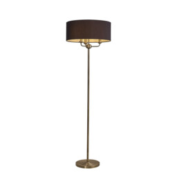 Banyan 3 Light Switched Floor Lamp With 50cm x 20cm Faux Silk Shade, Black/White Laminate Antique Brass