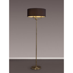 Banyan 3 Light Switched Floor Lamp With 50cm x 20cm Faux Silk Shade, Black/White Laminate Antique Brass - thumbnail 2