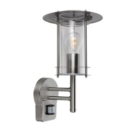 York PIR 1 Light Outdoor Wall Lantern Polished Stainless Steel, Clear Polycarbonate IP44, E27 - thumbnail 2