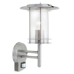 York PIR 1 Light Outdoor Wall Lantern Polished Stainless Steel, Clear Polycarbonate IP44, E27 - thumbnail 1