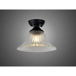 Dresden Flush Ceiling Lamp E27 With Bell 30cm Glass Shade Matt Black, Clear - thumbnail 3