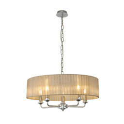 Banyan 5 Light Multi Arm Pendant With 60cm x 15cm Organza Shade Polished Chrome/Soft Bronze