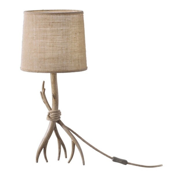 Sabina Table Lamp 57cm, 1 x E27 (Max 40W), Imitation Wood, Linen Shade - image 1