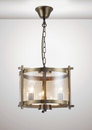 Nolan Cylindrical Ceiling Pendant 3 Light E14 Antique Brass, Amber Glass - thumbnail 2