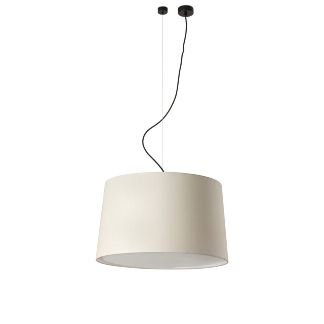 Samba Offset Cylindrical Pendant Ceiling Light Matt Black, Linen 3x E27