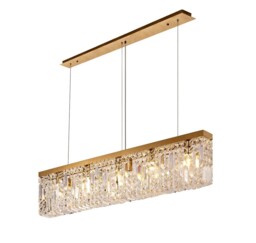 Wethersfield 102x9cm Rectangular Ceiling Pendant Chandelier, 5 Light E14, Gold, Crystal - thumbnail 5