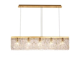 Wethersfield 102x9cm Rectangular Ceiling Pendant Chandelier, 5 Light E14, Gold, Crystal