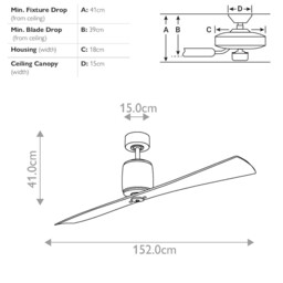 Ferron 152cm 2 Blade Ceiling Fan Polished Nickel, Remote Control - thumbnail 2