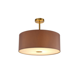 Baymont Antique Brass E27 Semi Flush With 50cm x 20cm Dual Faux Silk Shade, Taupe/Halo Gold