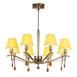 Siena Pendant Round 8 Light E14, Antique Brass With Amber Cream Shades And Amber Crystal